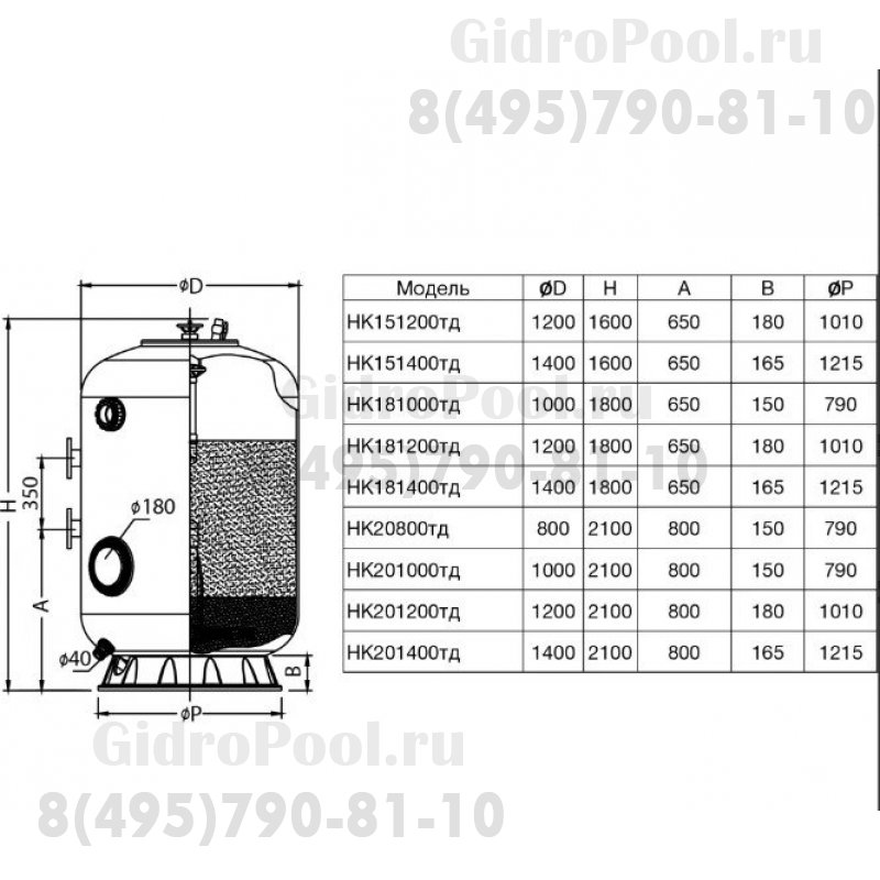 Фильтр K1600тд-1.0, шпул. навивки Д.1.6 м, 77м³/час,выс.1м. подкл.4
