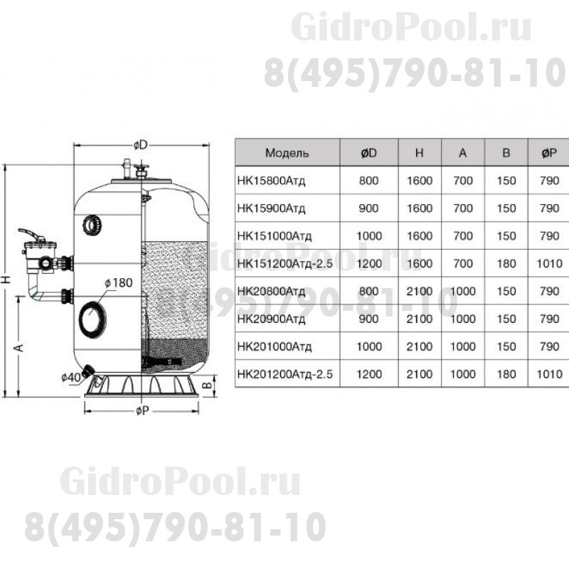 Фильтр HK181000Aтд, шпул.навивки Д.1000мм,39м³/ч,выс.1м; доп.опц, бок. подкл. 2