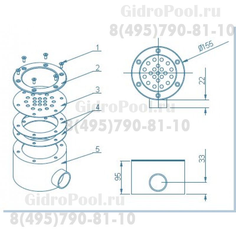 Донный слив Аква-Техника D=155 мм  (пленочный, панельный, композитный)