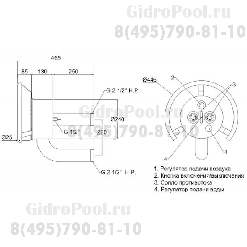 Противоток  Аква-Техника встраиваемый AISI 316 50 м3/час