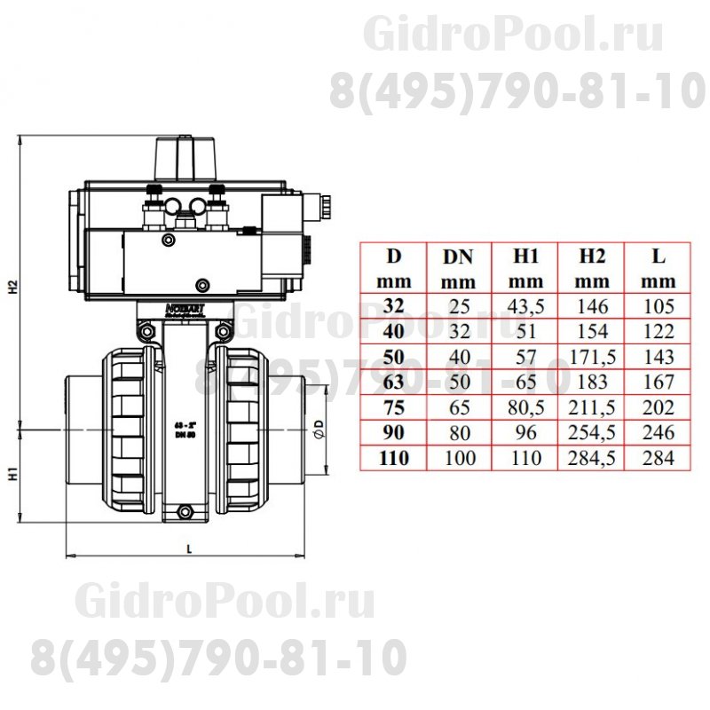 Кран Nozbart VKFAP-020 20мм пневматический кислотный с фланцем